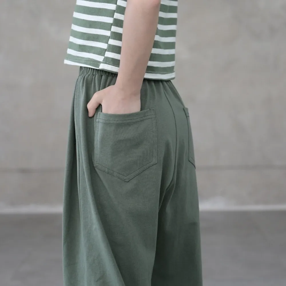 日系 条纹短袖T恤/ 休闲运动裤 Striped T-shirt / Joggers in Green