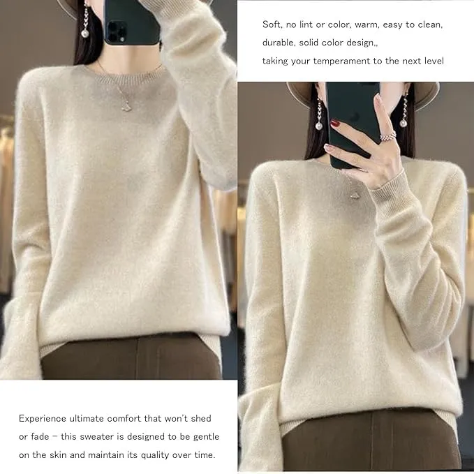 100% Cashmere Crew Neck Long Sleeve Soft Pullover Sweater Women's Cashmere Sweater