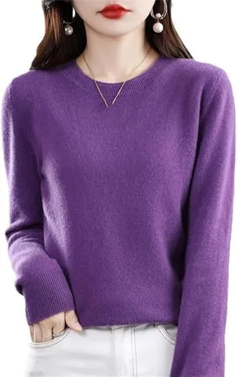 100% Cashmere Crew Neck Long Sleeve Soft Pullover Sweater Women's Cashmere Sweater