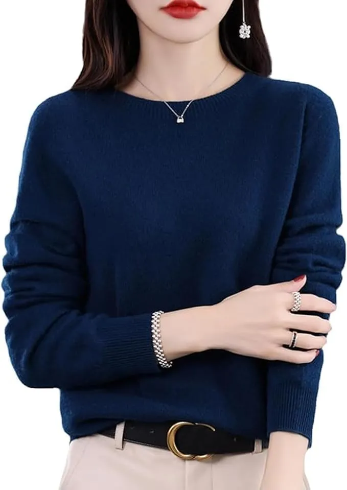 100% Cashmere Crew Neck Long Sleeve Soft Pullover Sweater Women's Cashmere Sweater