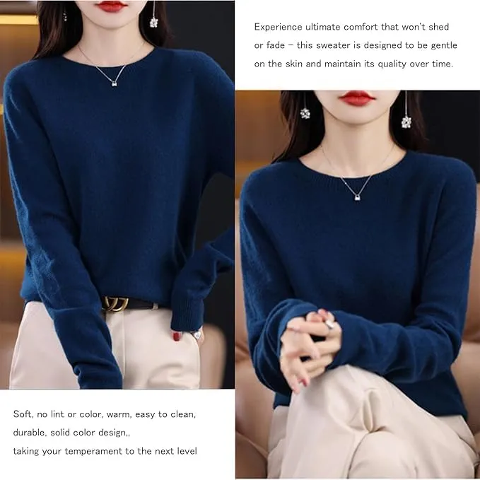 100% Cashmere Crew Neck Long Sleeve Soft Pullover Sweater Women's Cashmere Sweater