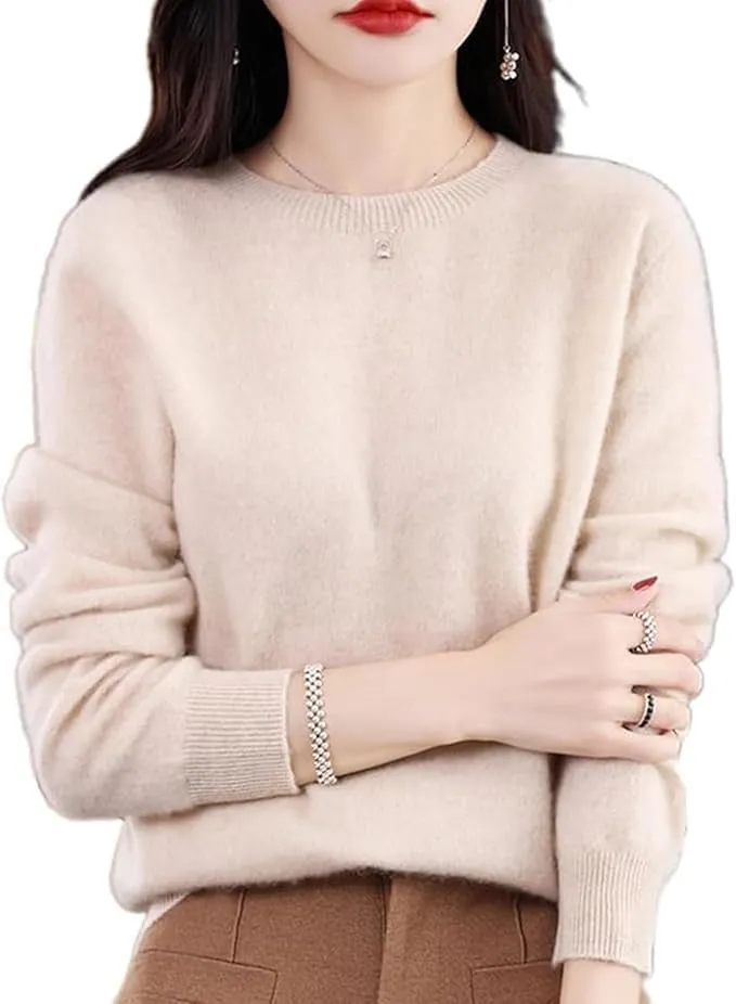 100% Cashmere Crew Neck Long Sleeve Soft Pullover Sweater Women's Cashmere Sweater