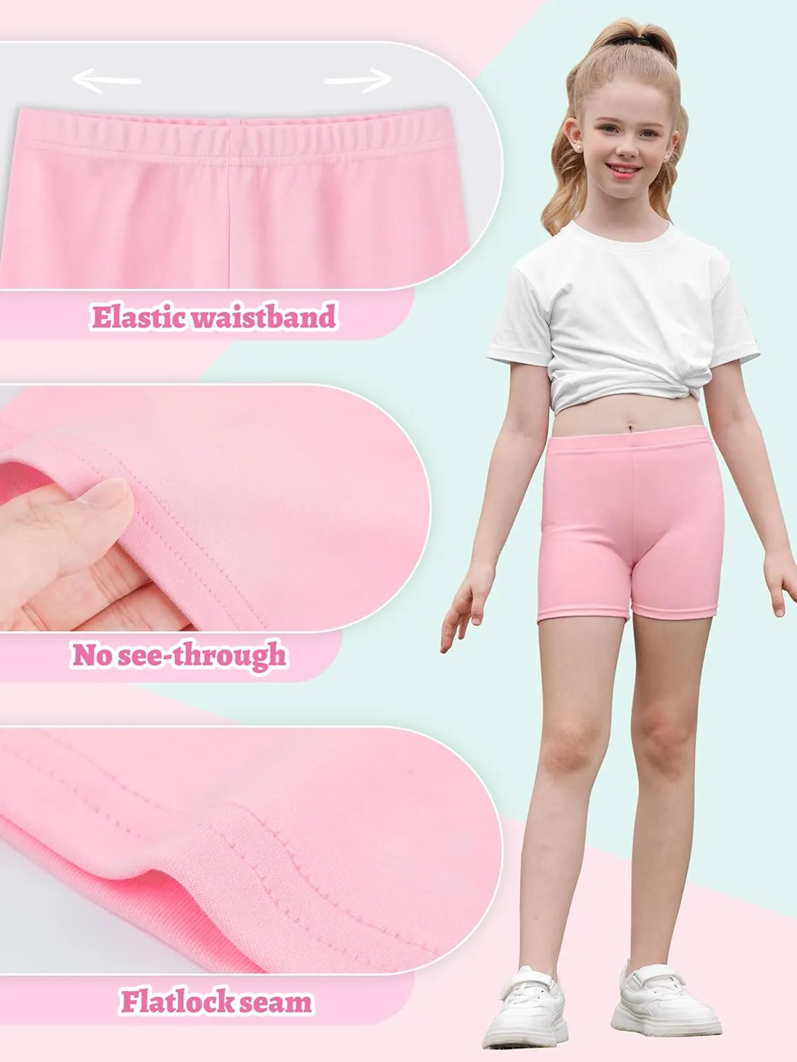 6 Pack Cotton Girls Bike Shorts Girls Shorts Kids Clothes Cartwheel Under Dress Breathable Multi-Color