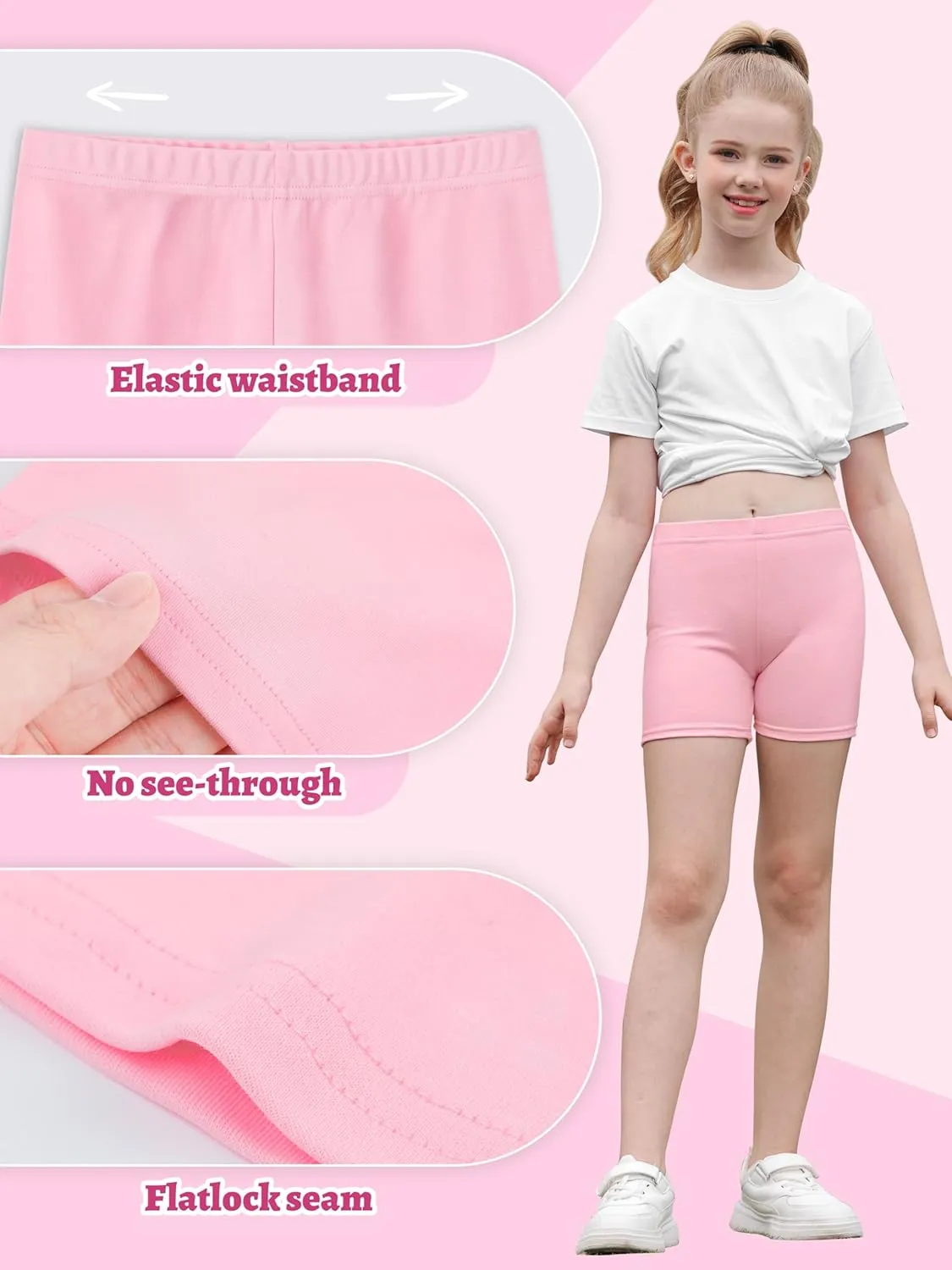 6 Pack Cotton Girls Bike Shorts Girls Shorts Kids Clothes Cartwheel Under Dress Breathable Multi-Color