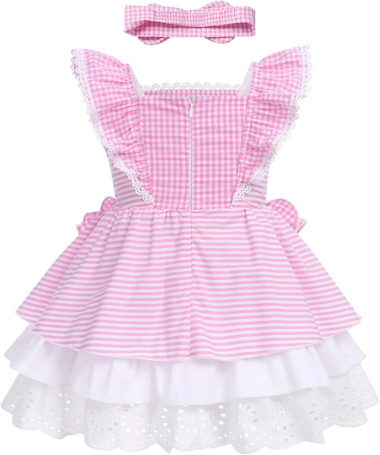 Baby Girl Tutu Dress Summer Sleeveless Plaid Princess Birthday Party Dresses Flower Bowknot Sundress with Headband Set