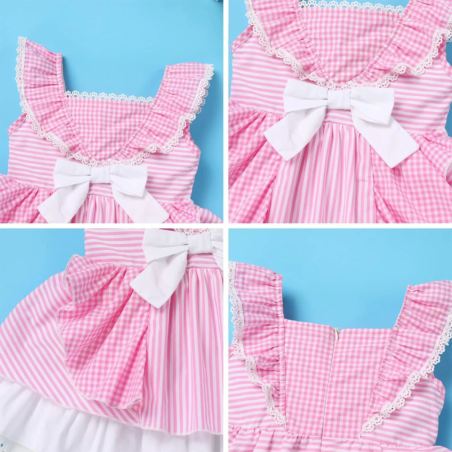 Baby Girl Tutu Dress Summer Sleeveless Plaid Princess Birthday Party Dresses Flower Bowknot Sundress with Headband Set
