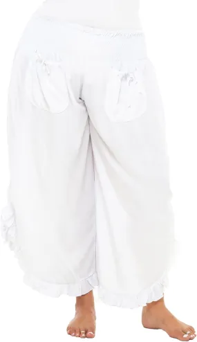 Back From Bali Womens Cropped Wide Leg Pants Trouser Comfort Solid Elastic Waist (S-4XL)