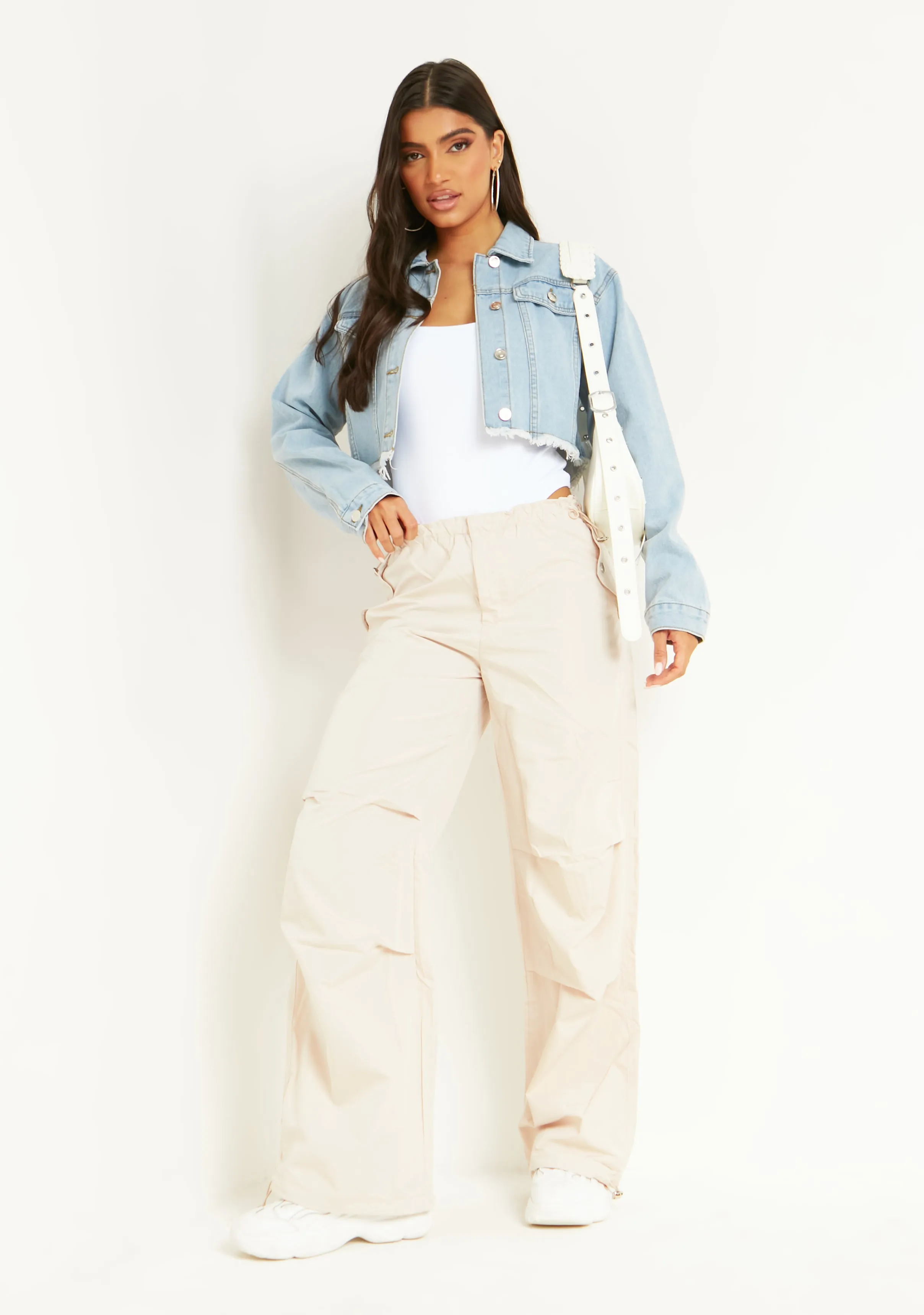 Bianca Blue Light Wash Distressed Hem Crop Denim Jacket