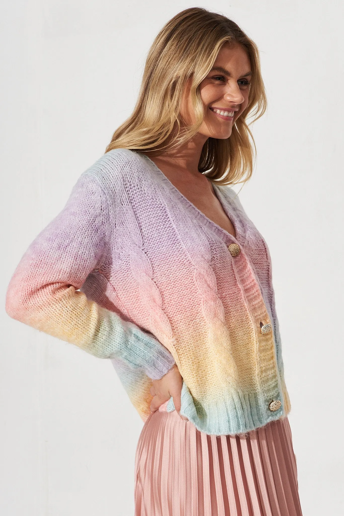 Bluestar Knit Cardigan In Rainbow Multi Wool Blend
