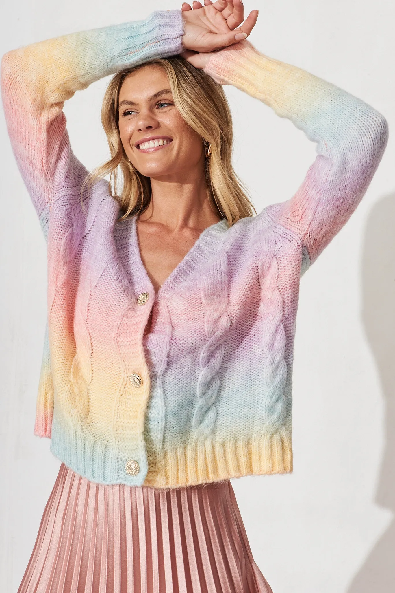 Bluestar Knit Cardigan In Rainbow Multi Wool Blend