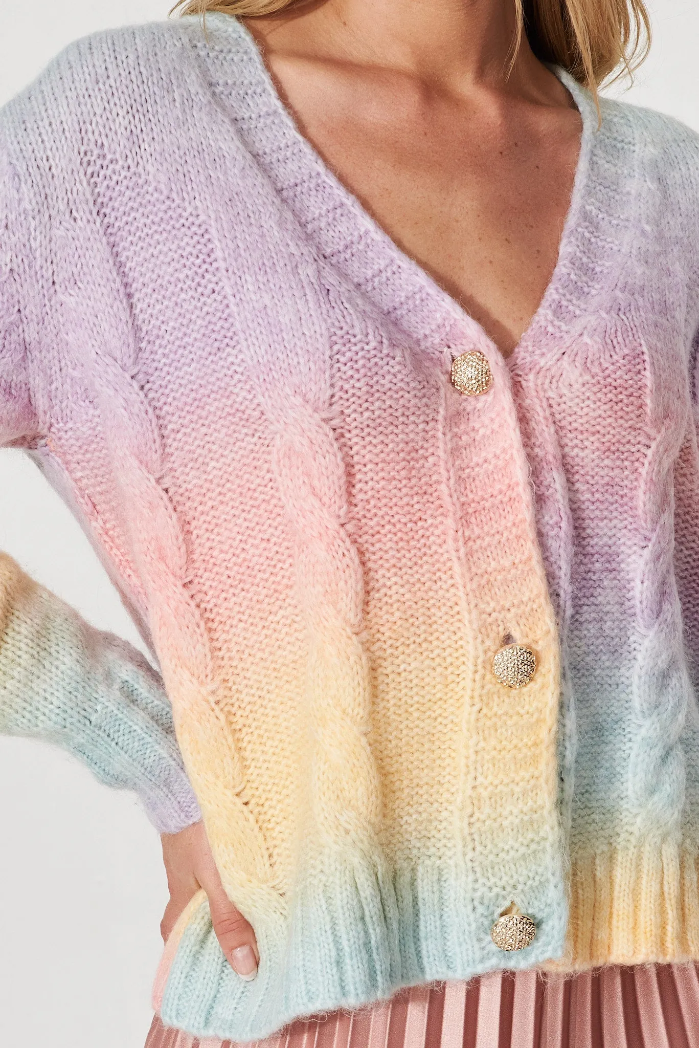 Bluestar Knit Cardigan In Rainbow Multi Wool Blend