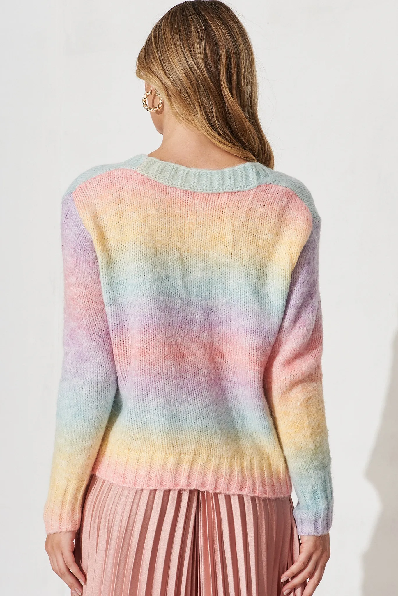 Bluestar Knit Cardigan In Rainbow Multi Wool Blend