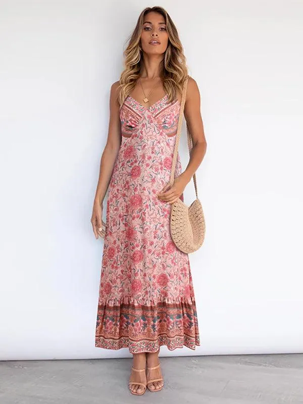 Bohemian Floral Adjustable Sundress for Summer Adventures