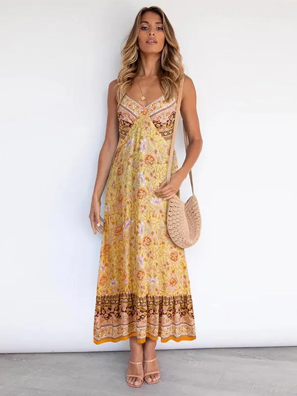Bohemian Floral Adjustable Sundress for Summer Adventures