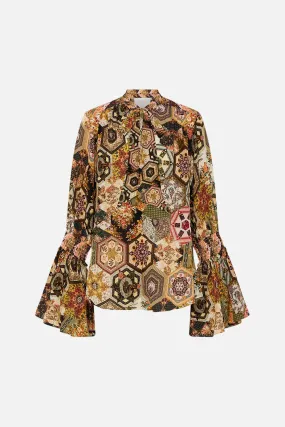 CAMILLA STITCHED IN TIME TIE FRONT BLOUSE