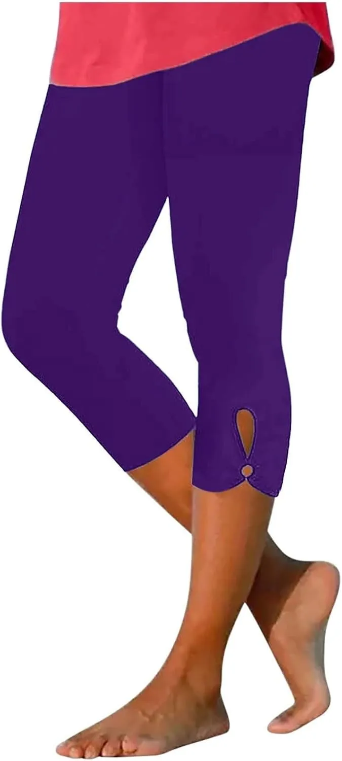 Capri Leggings for Women Summer Dressy Casual Cropped High Waist Yoga Pant Comfy Stretchy Leggings Running Compression