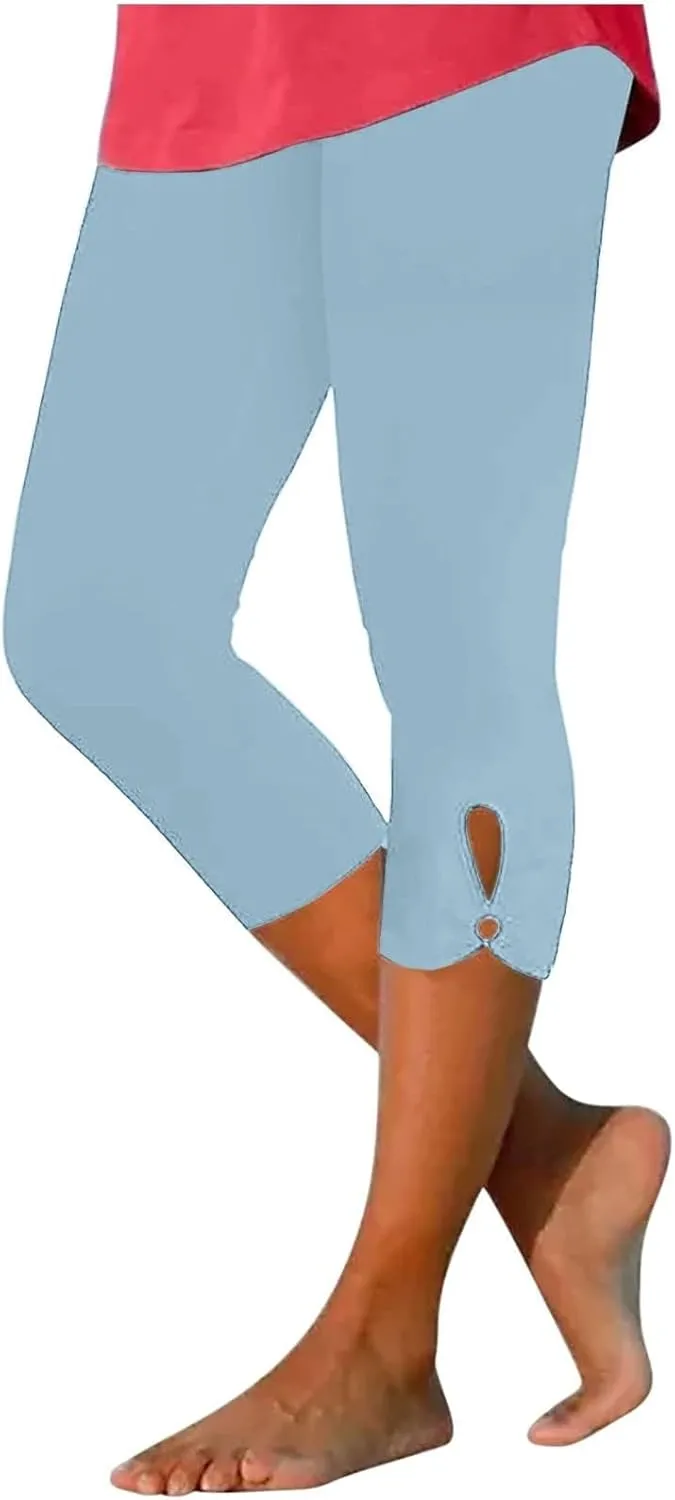 Capri Leggings for Women Summer Dressy Casual Cropped High Waist Yoga Pant Comfy Stretchy Leggings Running Compression