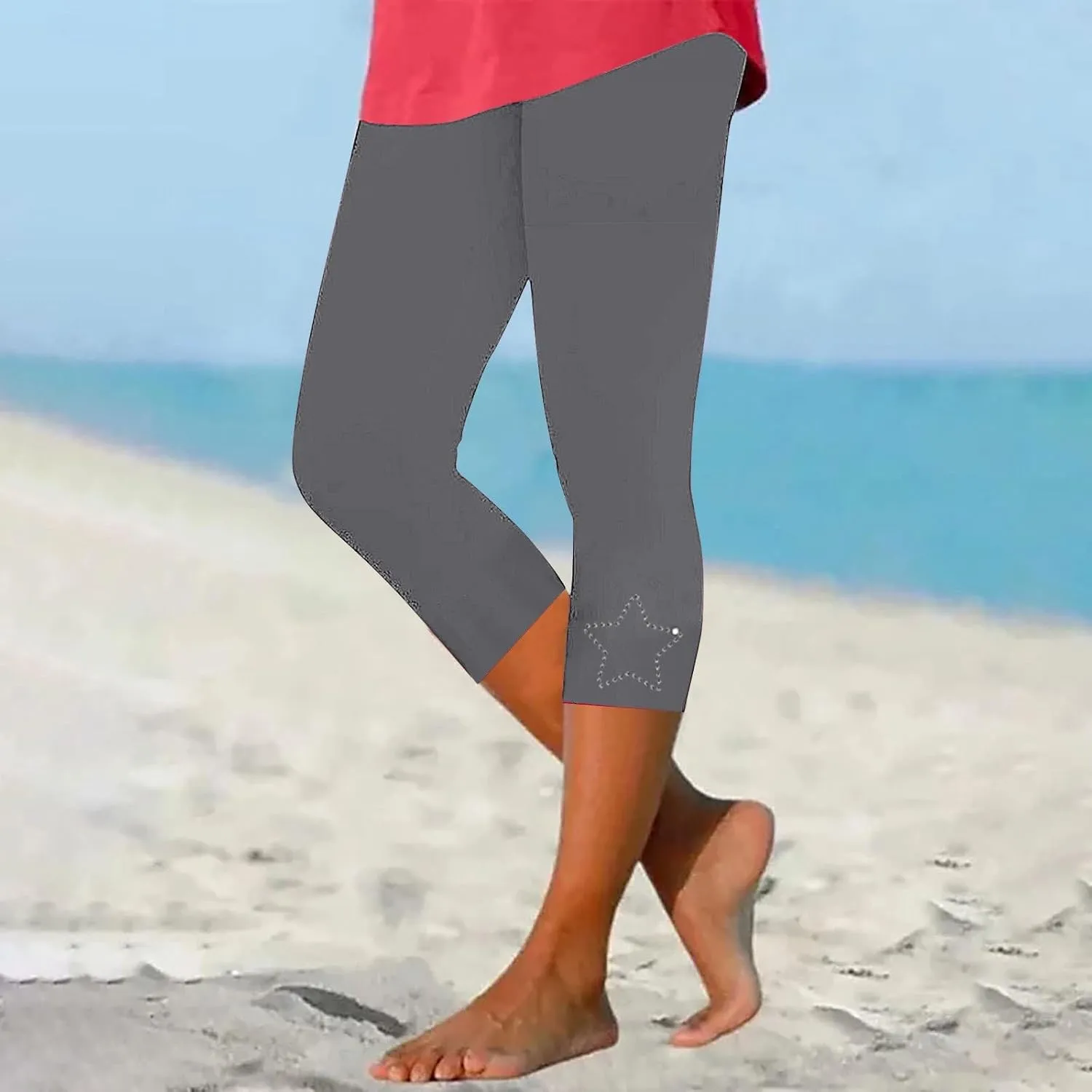 Capri Leggings for Women Summer Rhinestone Dressy Cropped High Waist Stretchy Yoga Pants Compression Workout Leggings