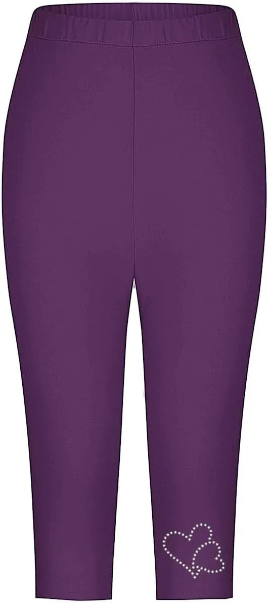 Capri Leggings for Women Summer Rhinestone Dressy Cropped High Waist Stretchy Yoga Pants Compression Workout Leggings