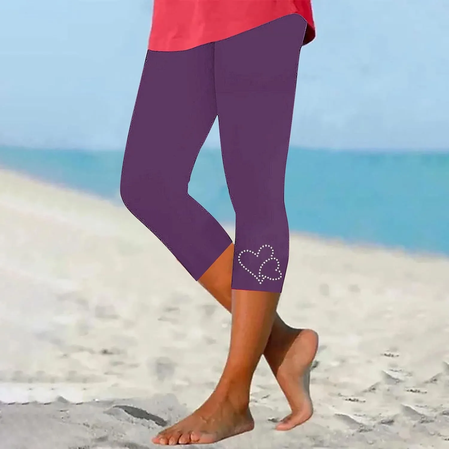 Capri Leggings for Women Summer Rhinestone Dressy Cropped High Waist Stretchy Yoga Pants Compression Workout Leggings