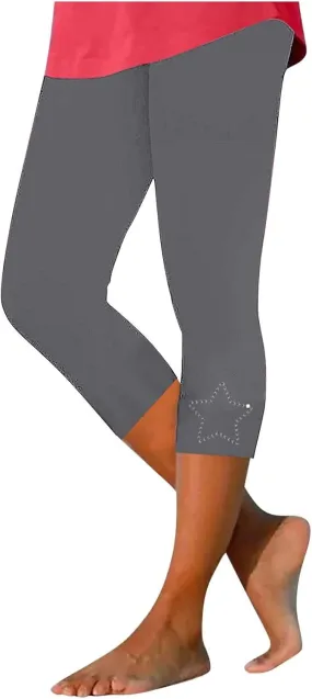 Capri Leggings for Women Summer Rhinestone Dressy Cropped High Waist Stretchy Yoga Pants Compression Workout Leggings