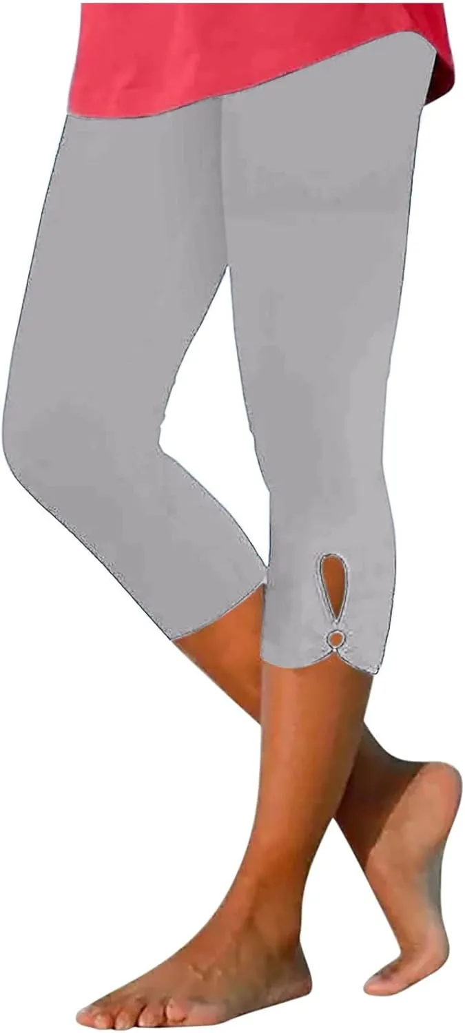 Capris Leggings for Women Summer Dressy Cropped High Waist Yoga Pants Stretchy Leggings Workout Compression Pant
