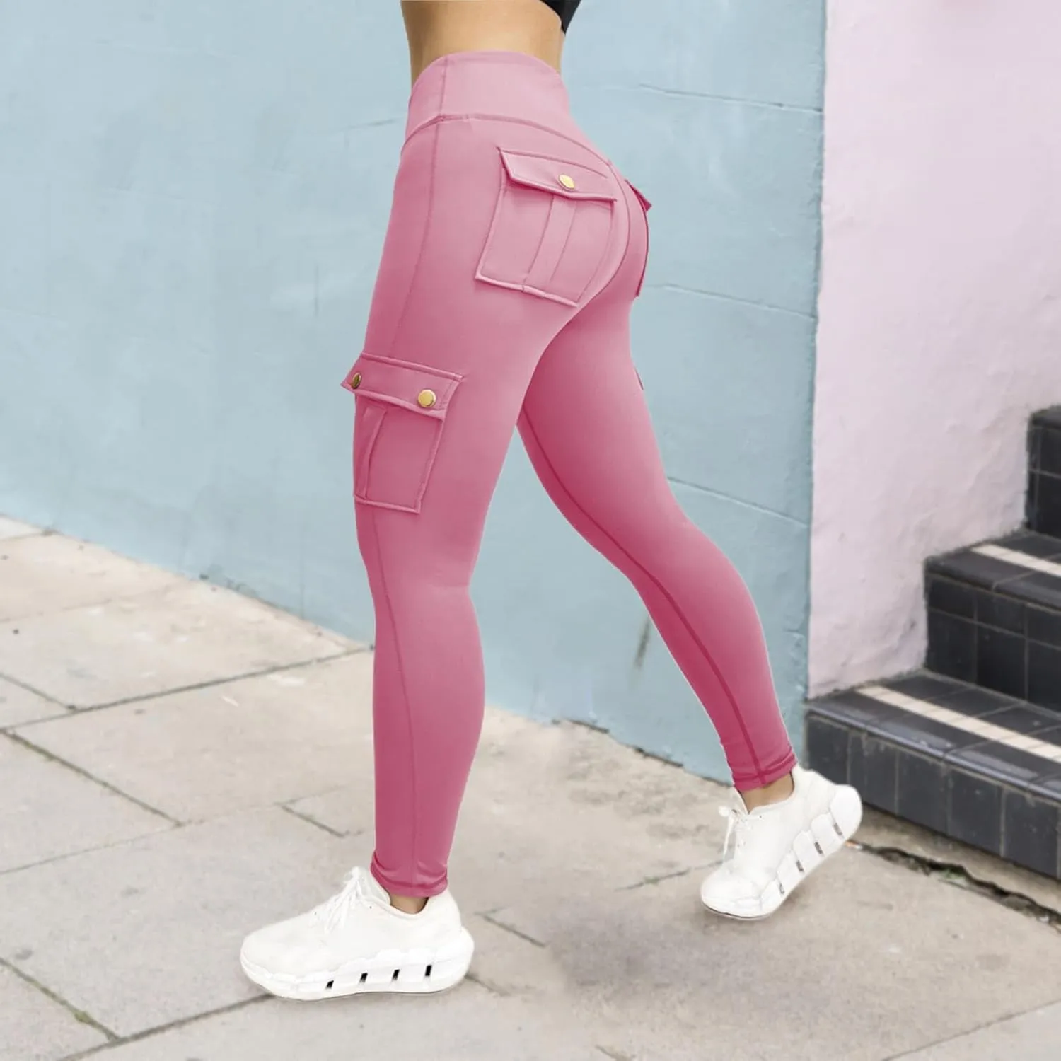 Cargo Leggings with Pockets for Women 2024 Tummy Control Stretchy Workout Leggings Athletic Running Yoga Pants