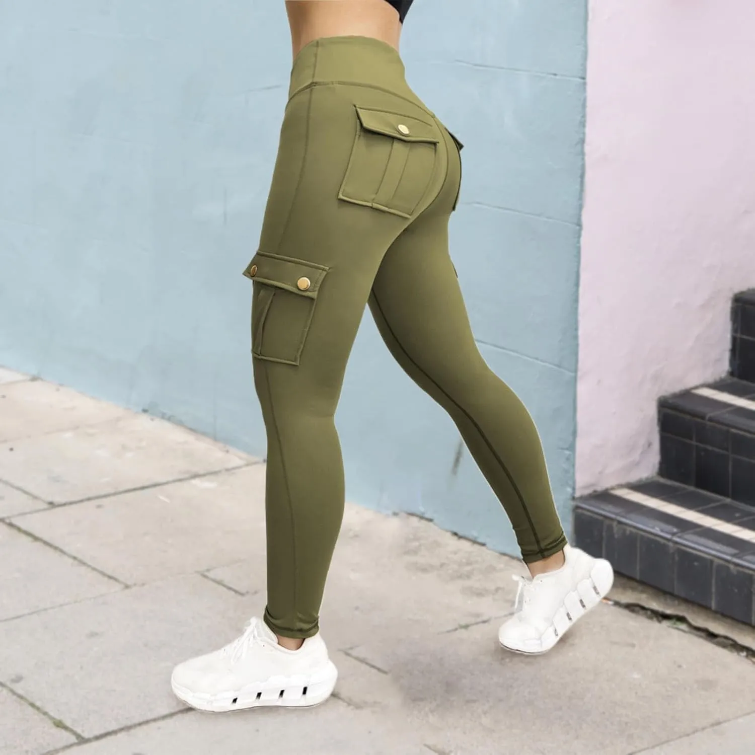 Cargo Leggings with Pockets for Women 2024 Tummy Control Stretchy Workout Leggings Athletic Running Yoga Pants