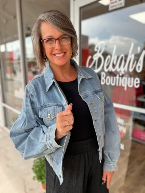 Casual Perfection Light Wash Denim Jacket with Puff Sleeves