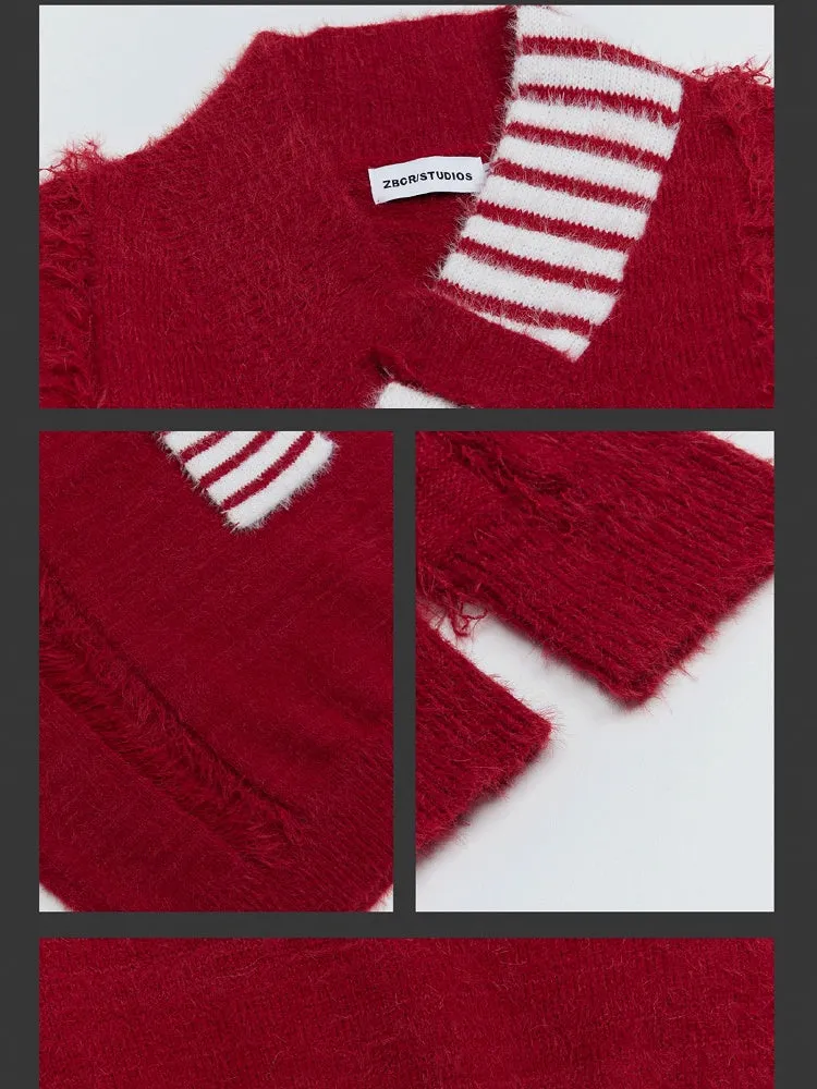 Christmas Wine Red/White Cute Reindeer Applique Scarf Design Soft Sweater