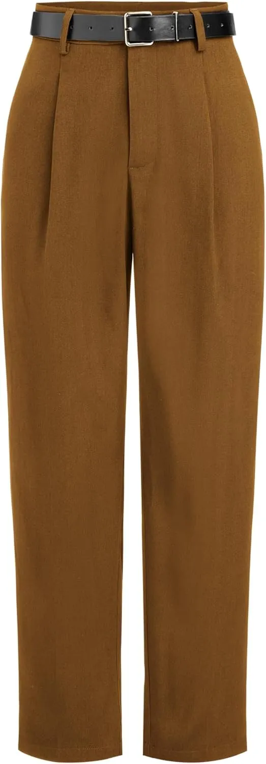 CIDER High Waist Solid Tapered Trousers with Belt