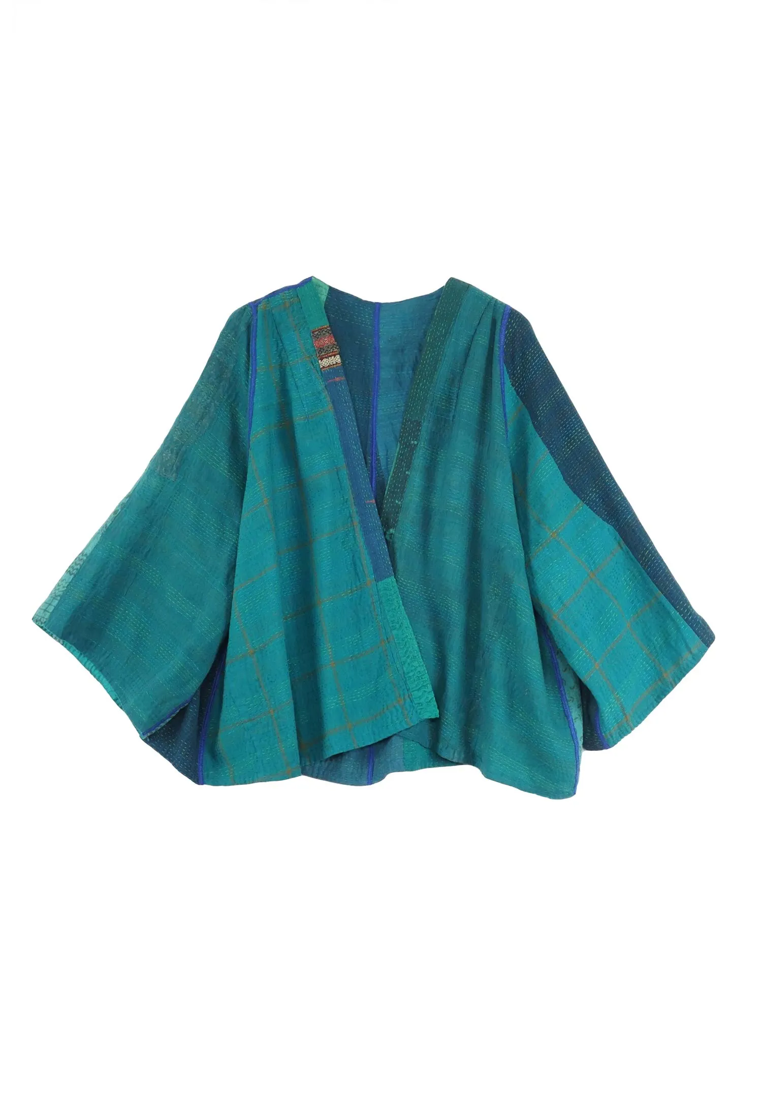 COTTON SILK SW PATCH KANTHA BELL SHAPE JKT - ws2048-tel -