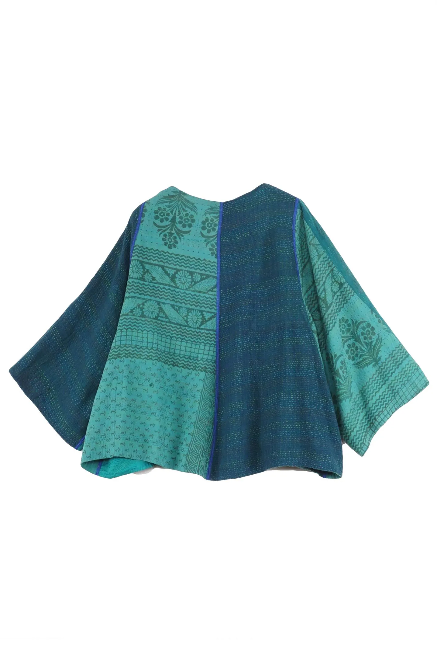 COTTON SILK SW PATCH KANTHA BELL SHAPE JKT - ws2048-tel -