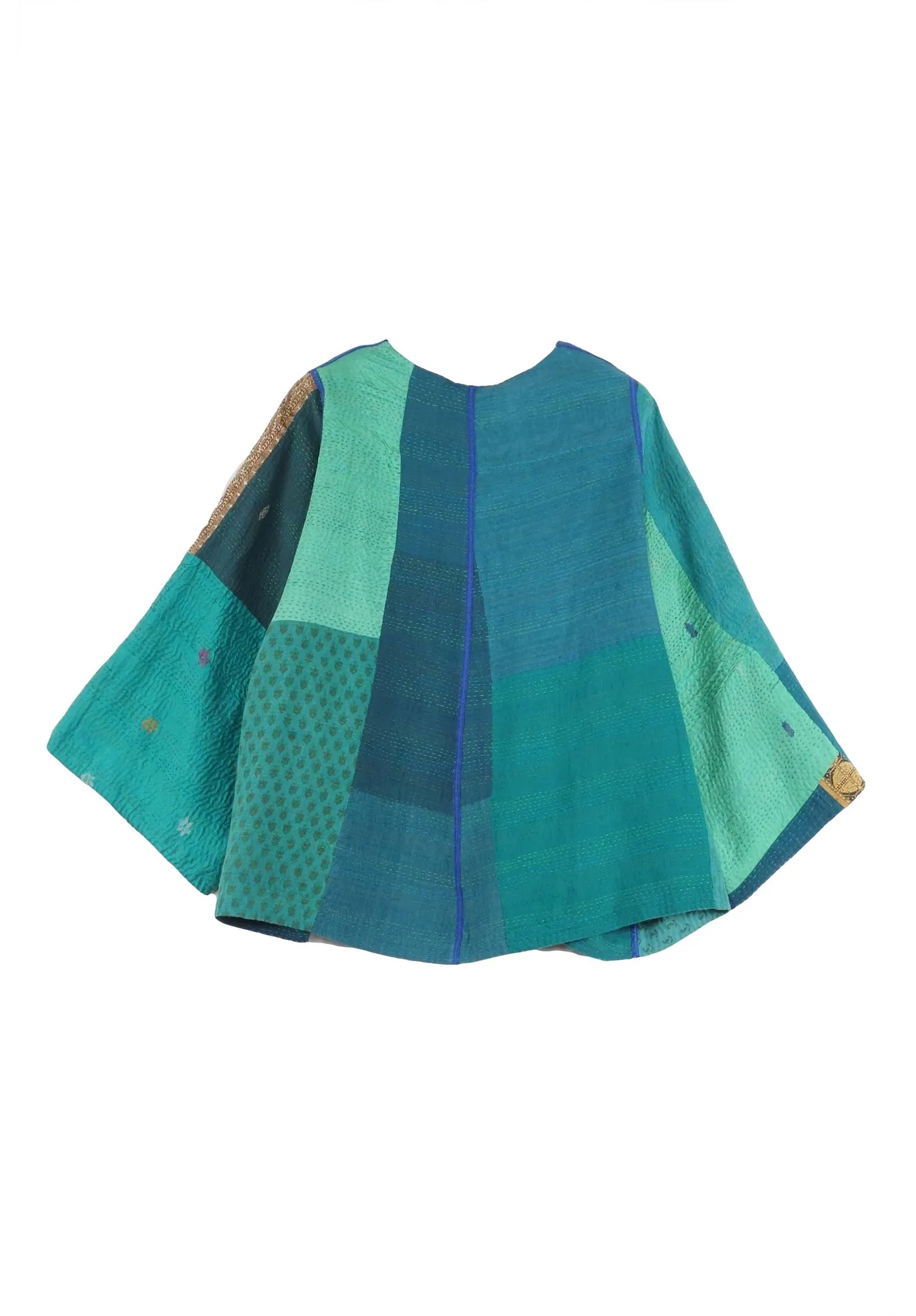COTTON SILK SW PATCH KANTHA BELL SHAPE JKT - ws2048-tel -