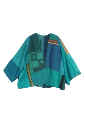 COTTON SILK SW PATCH KANTHA BELL SHAPE JKT - ws2048-tel -