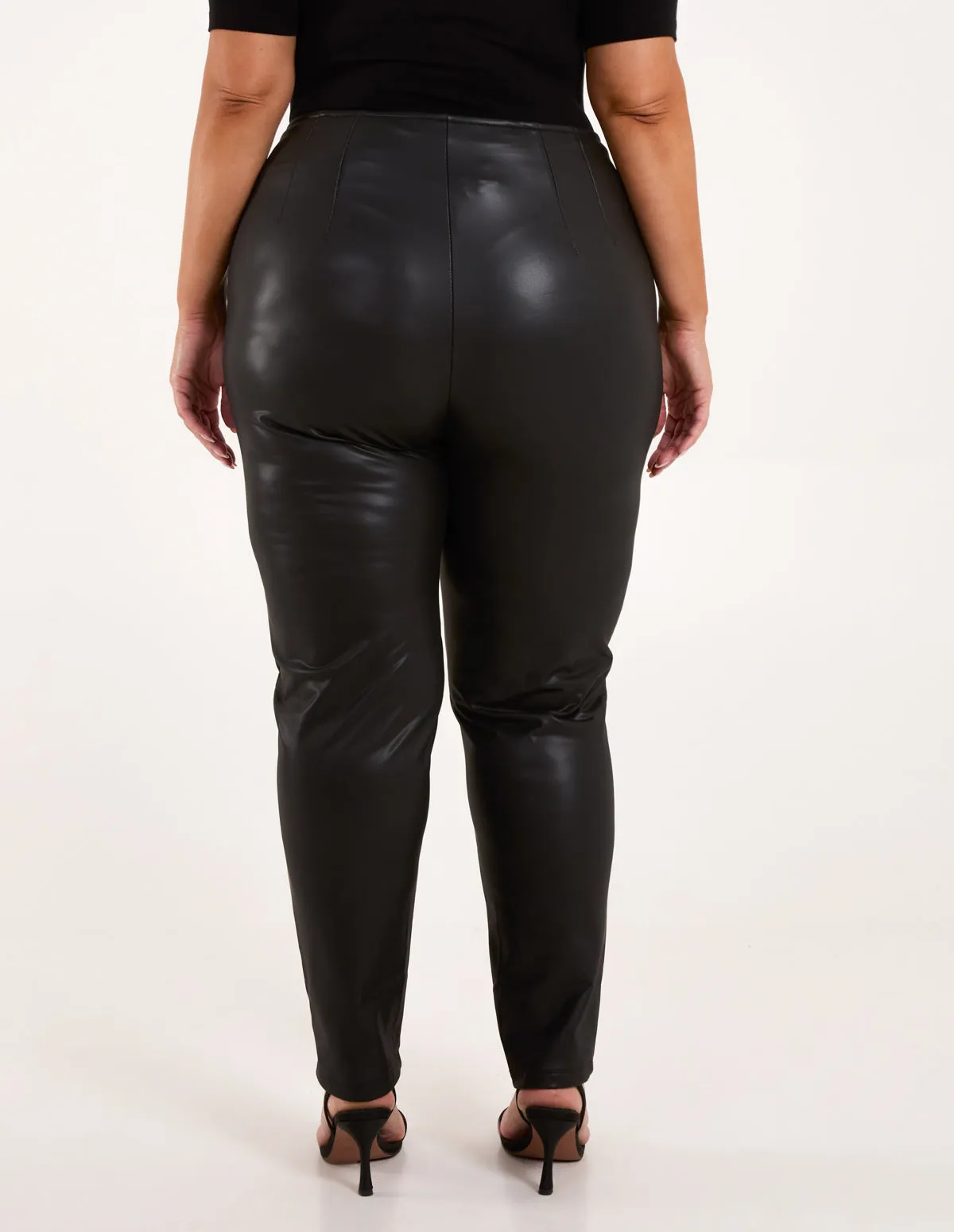 Curve Matte PU Leather Tailored Trousers