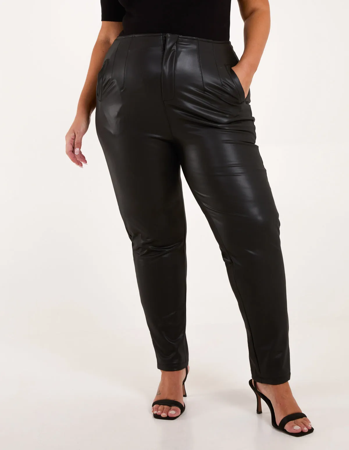 Curve Matte PU Leather Tailored Trousers