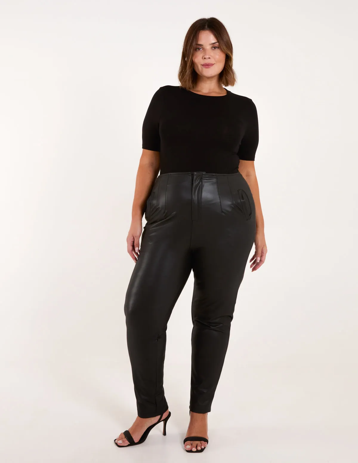 Curve Matte PU Leather Tailored Trousers