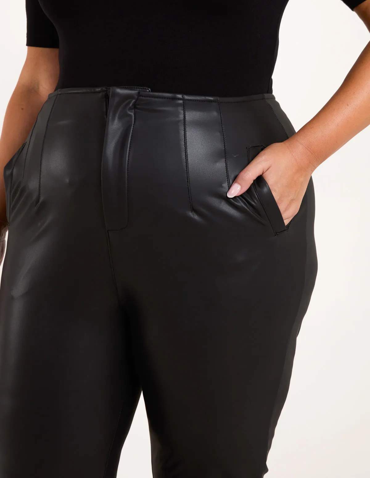 Curve Matte PU Leather Tailored Trousers
