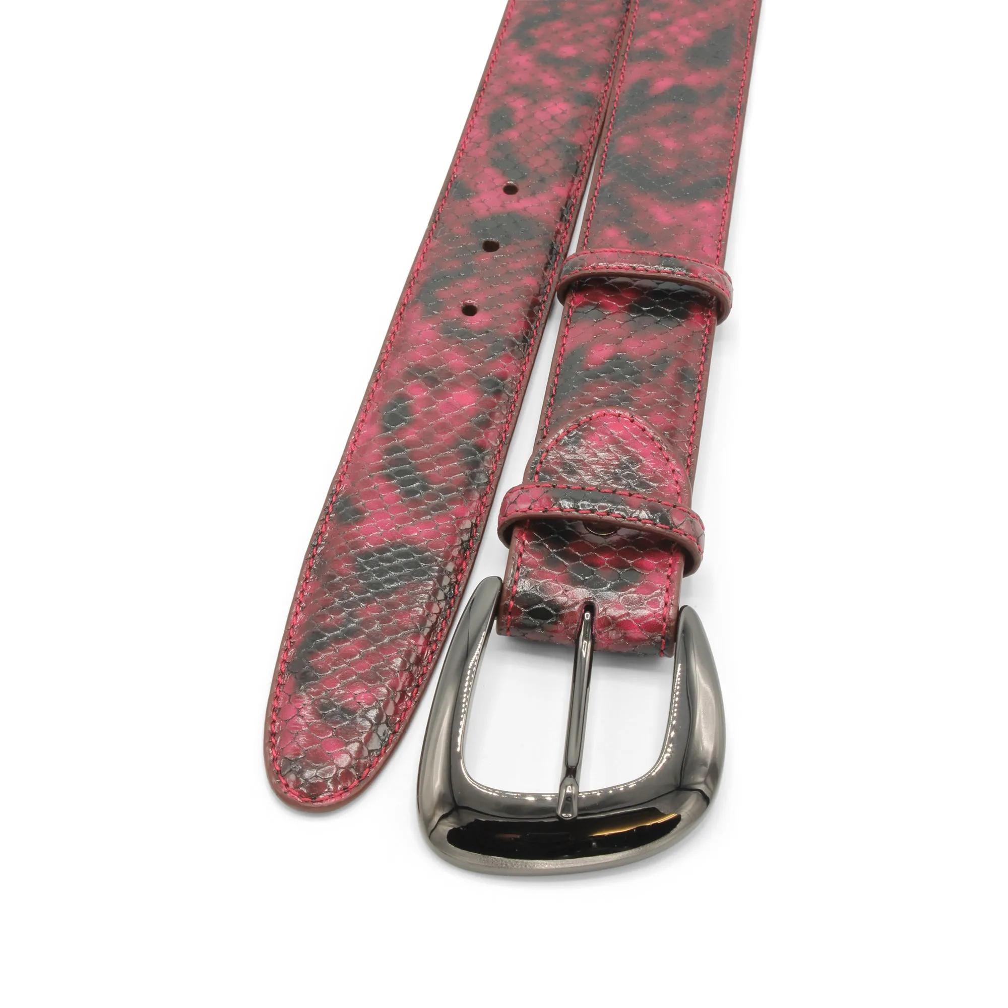 Deep Pink Viper Effect Gunmetal Prong Belt