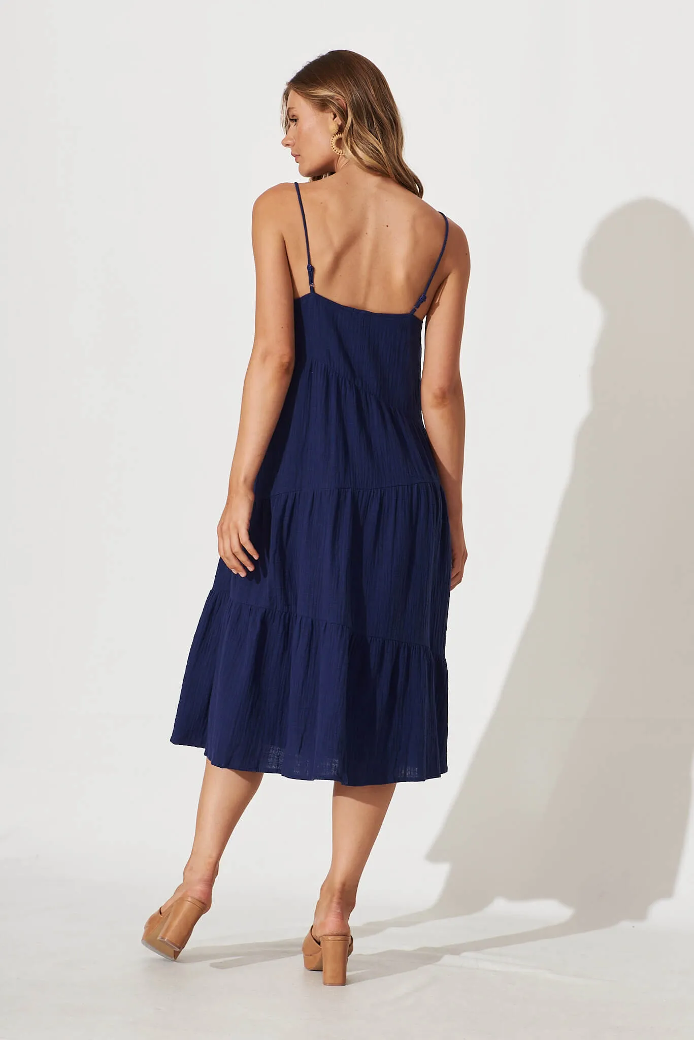 Delaney Midi Sundress In Navy Cotton