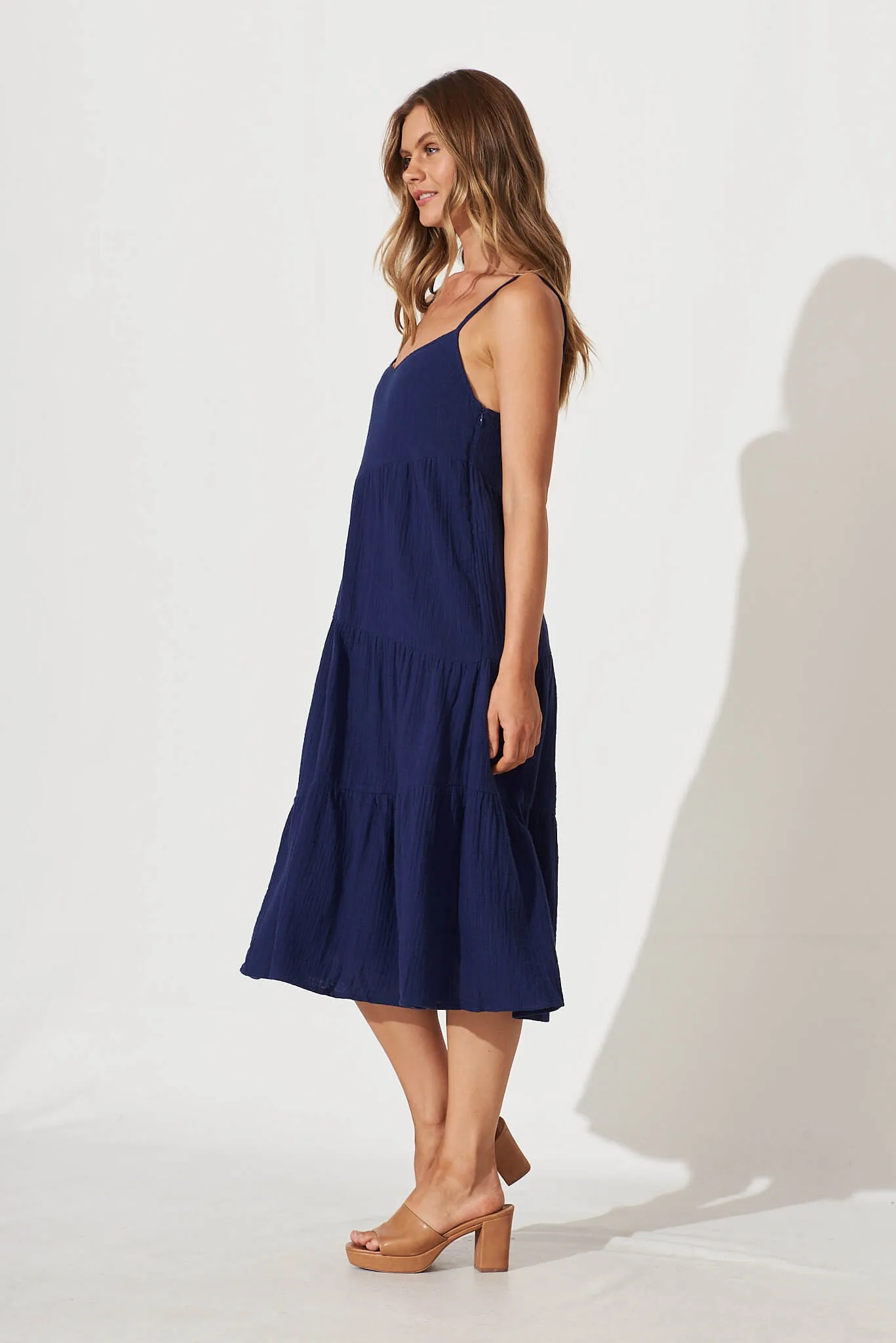 Delaney Midi Sundress In Navy Cotton