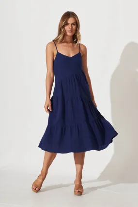 Delaney Midi Sundress In Navy Cotton