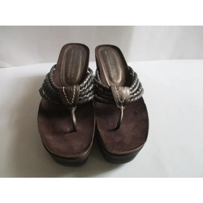 Donald J Pliner Brown Metallic Cork With Rubber Platform Thongs Mulesslides Size Us