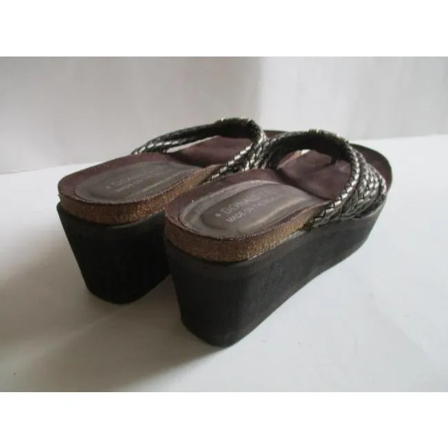 Donald J Pliner Brown Metallic Cork With Rubber Platform Thongs Mulesslides Size Us