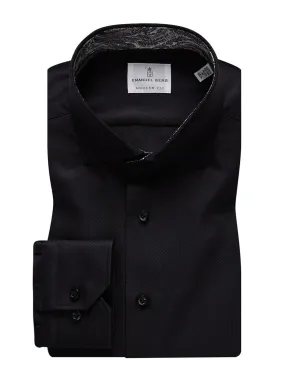 Emanuel Berg Black Textured Twill Casual Dress Shirt