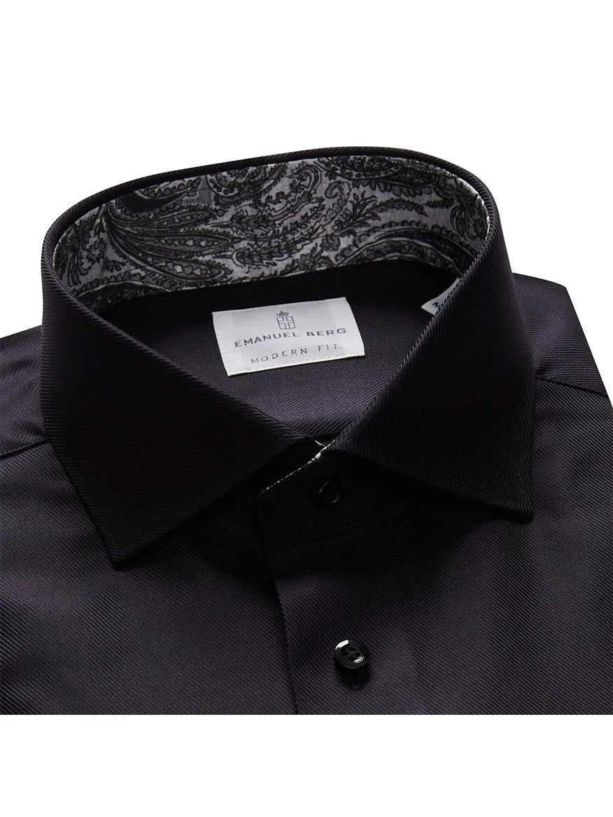 Emanuel Berg Black Textured Twill Casual Dress Shirt