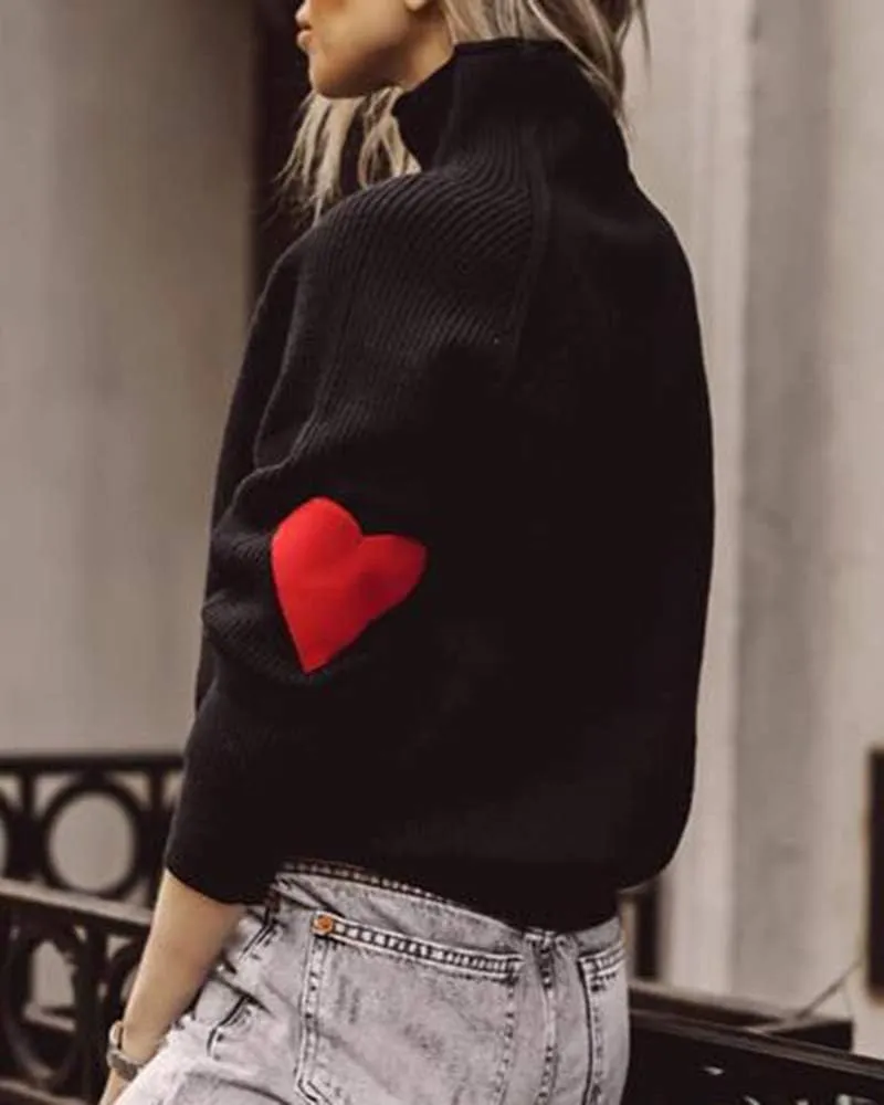 FERBIA Women Turtleneck Sweater Oversize Heart Slouchy Chunky Pullover Baggy Batwing Knit Cute Loose Fall Cozy Comfy Top