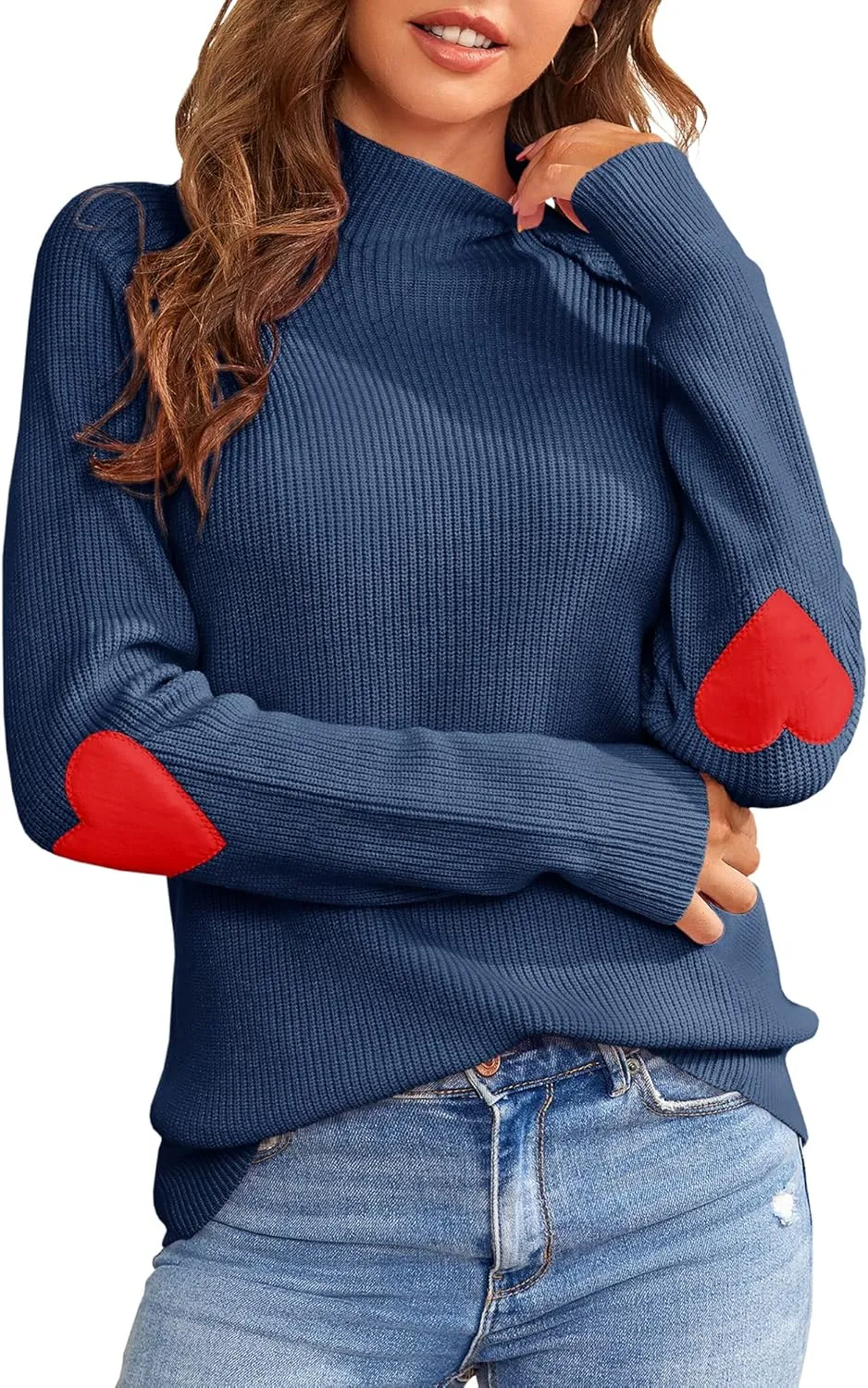 FERBIA Women Turtleneck Sweater Oversize Heart Slouchy Chunky Pullover Baggy Batwing Knit Cute Loose Fall Cozy Comfy Top