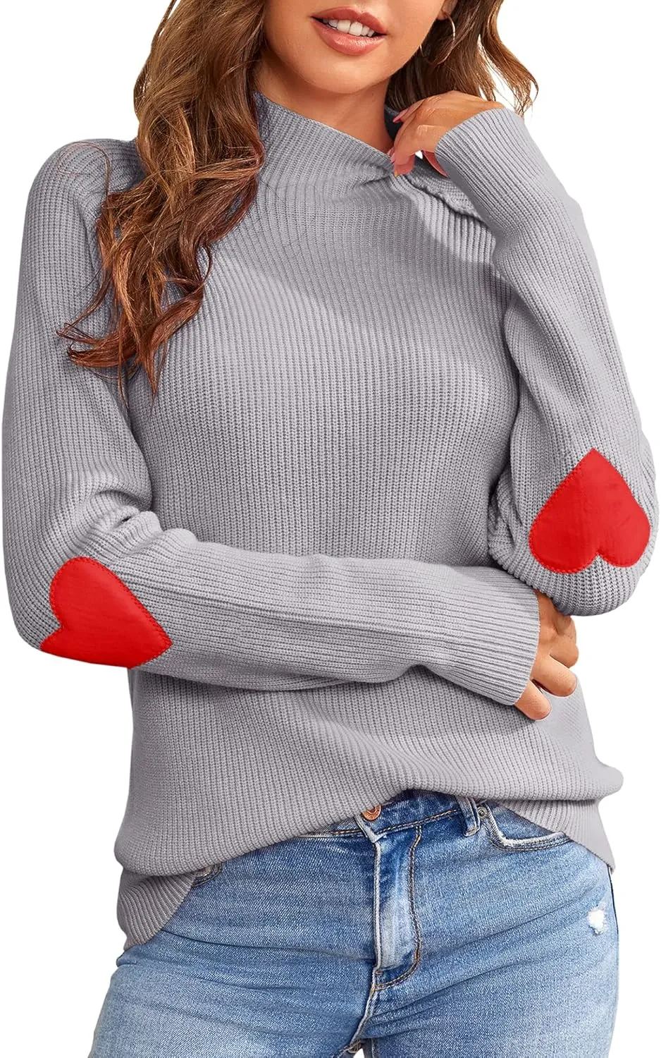 FERBIA Women Turtleneck Sweater Oversize Heart Slouchy Chunky Pullover Baggy Batwing Knit Cute Loose Fall Cozy Comfy Top